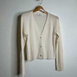 VINCE 100% Cashmere Ribbed Lightweight Cream Button Down Cardigan Sweater Large